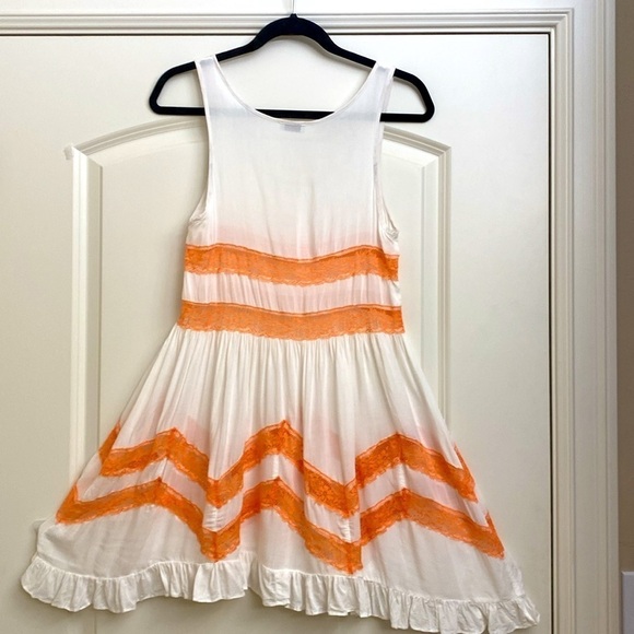 Tobi Lace Sun Dress Womens M Trapeze Boho Mini orange white sheer FairyGoth Y2K - Picture 2 of 7